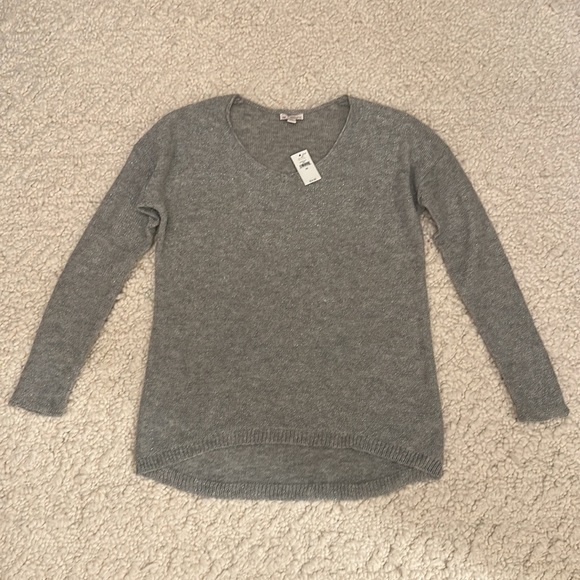 Sparkly Scoop Neck Circle Hem Grey Lightweight Sweater - Picture 2 of 10